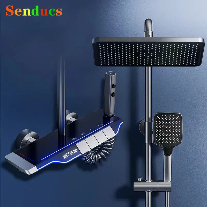 Piano Digital Bathroom Shower Set Senducs Hot Cold Bathroom Mixer Faucets System Brass Gun Grey Digital Piano Shower System