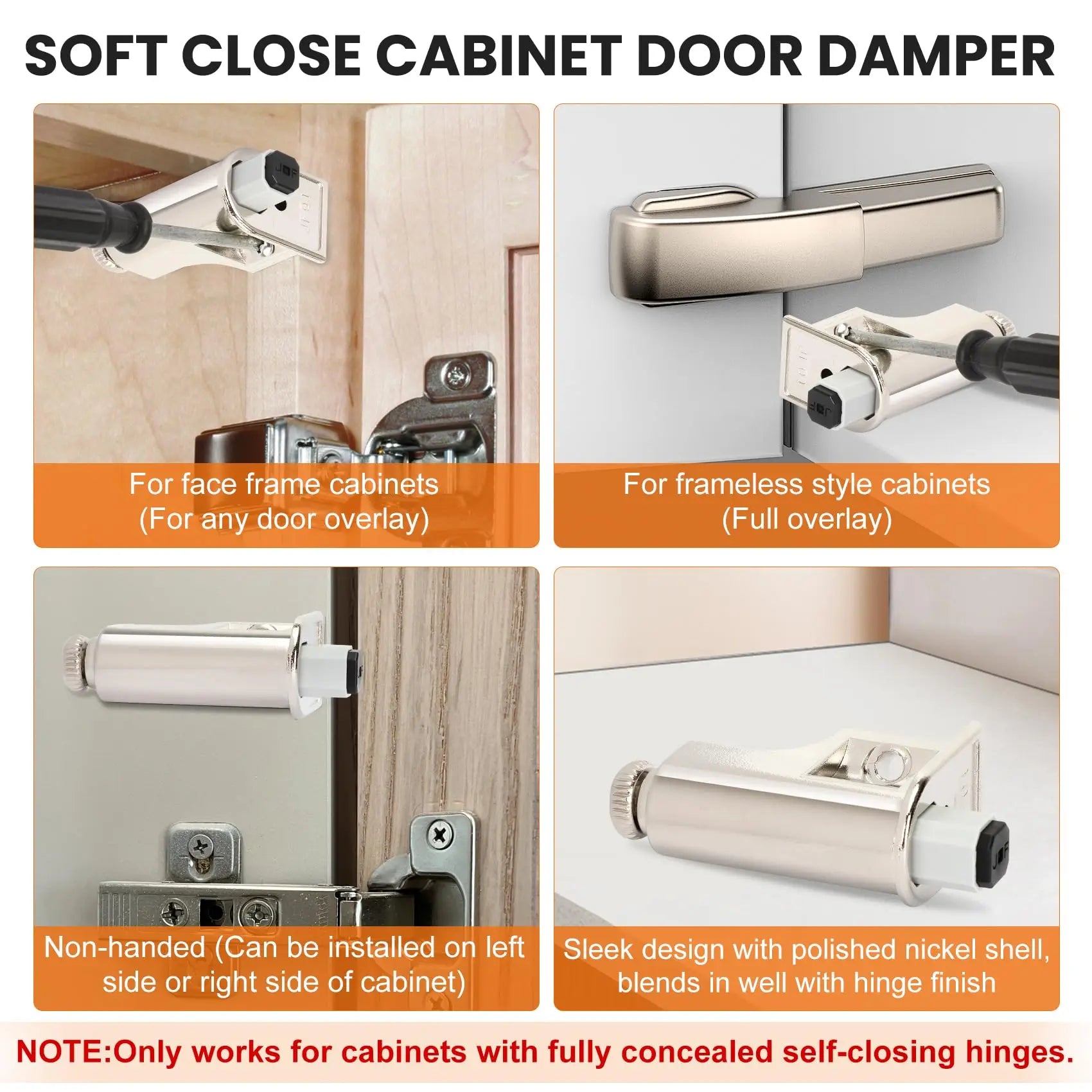 Hardware Soft Close Damper for Cabinet Doors Compact SoftClose Cabinet Adapter Hardware Hinge Polished Nickel SCD103