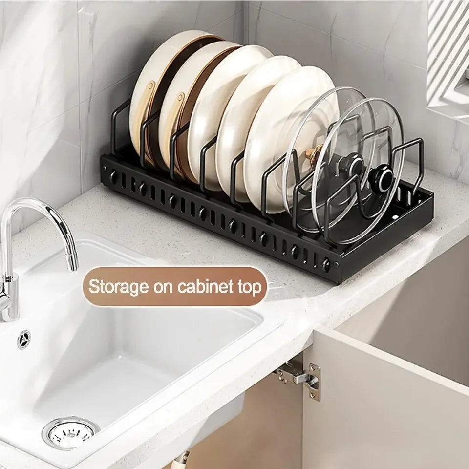Kitchen Pull-Out Pot Rack Adjustable Cupboard Trays Dishes Partition Shelf with Slide Rails Organizer Tray Drawer Storage Racks