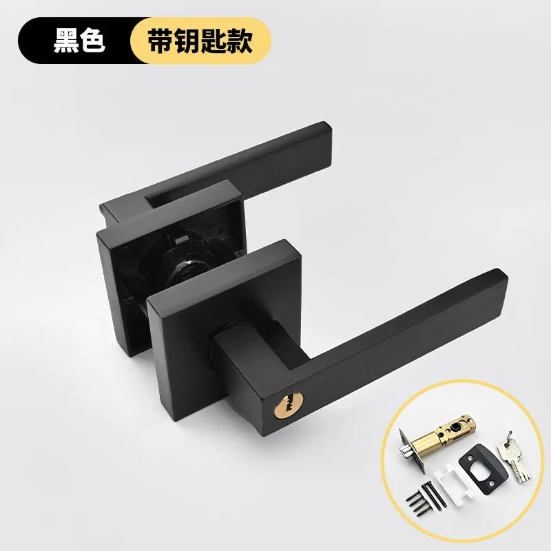 Indoor Door Lock, Aluminum Alloy Handle  Adjustable Room Wooden Door Handle Square Minimalist American Heavy-duty Three Bar Lock