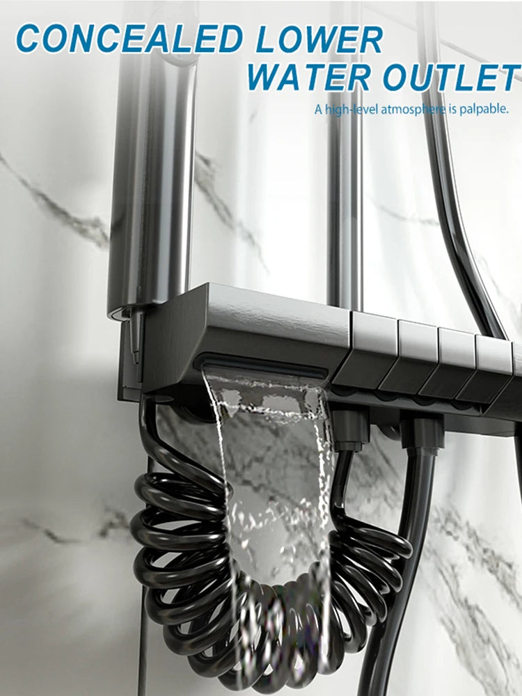 Bathroom Shower System Sets Piano Button Ambient Light Digital Display Pressurization Rain Faucets Shower Set