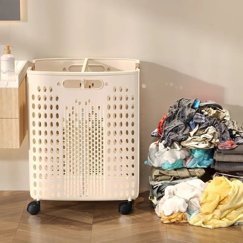 1 Piece, Available in Two Colors, Foldable Laundry Basket for Home Bathroom, Large Capacity with Wheels, Simple Design for Storing Dirty Clothes in Bathroom/Toilet [No Divider in the Middle]