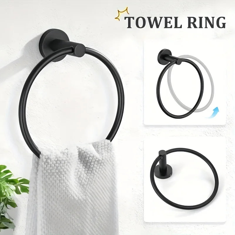 5 Piece Bathroom Hardware Set Wall-mounted Stainless Steel Towel Bar Towel Ring Toilet Paper Holder Hook Bathroom Accessories
