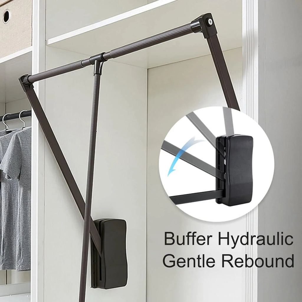 Wardrobe Pull Down Hanger Adjustable Lift Rod Storage Space Saving Closet Storage Clothes Rod