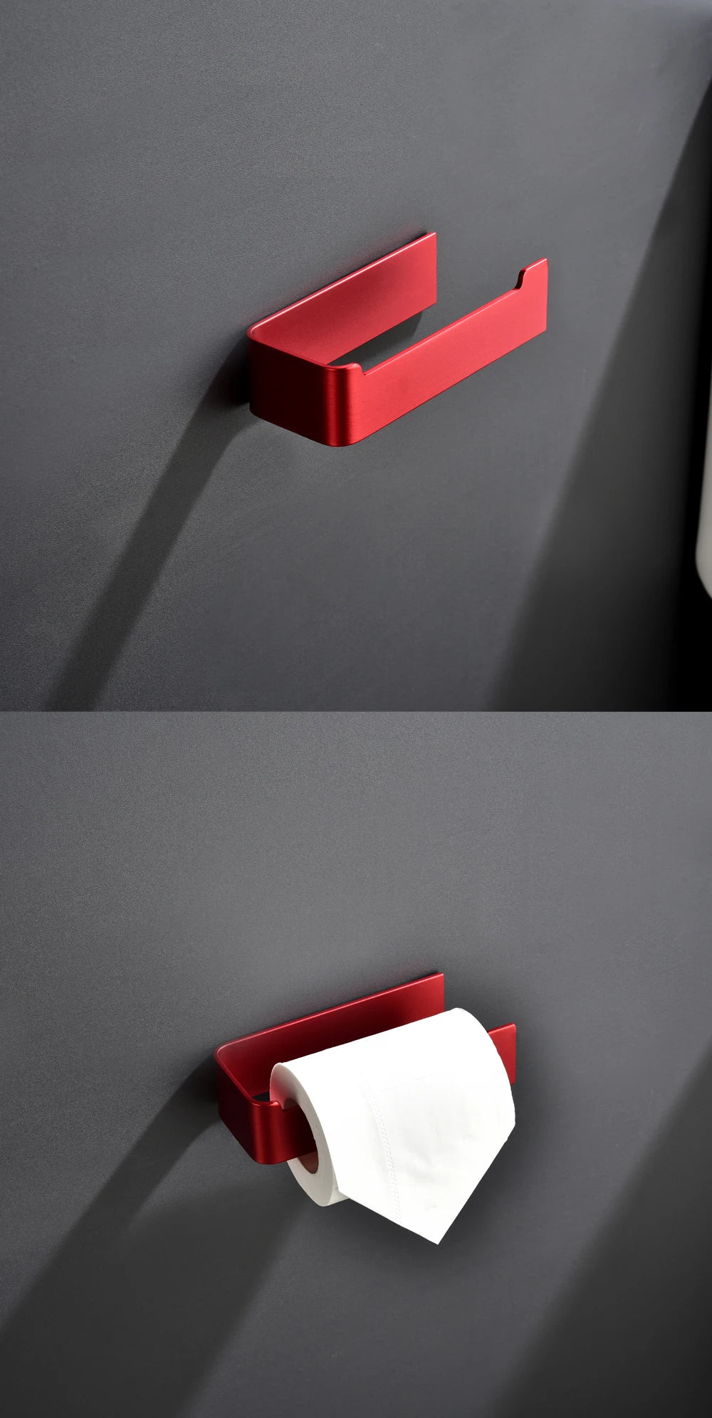 Aluminum Bathroom Accessories Sets 3M Tape Toilet Brush Holder Ceramic Toilet Roll Paper Holder Red Robe Hook Towel Holder