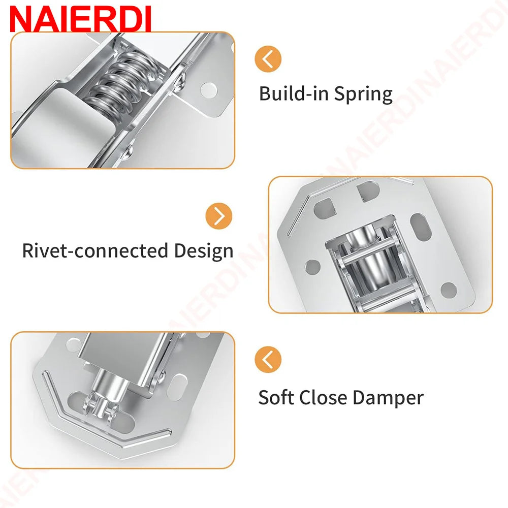 NAIERDI 4 Pack 90 Degree Soft Close Spring Hinges,No Pre-drilled Noiseless Hidden Concealed Cabinet Hinge Furniture Hinge