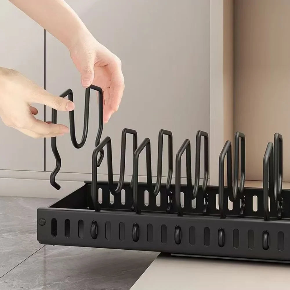 Kitchen Pull-Out Pot Rack Adjustable Cupboard Trays Dishes Partition Shelf with Slide Rails Organizer Tray Drawer Storage Racks