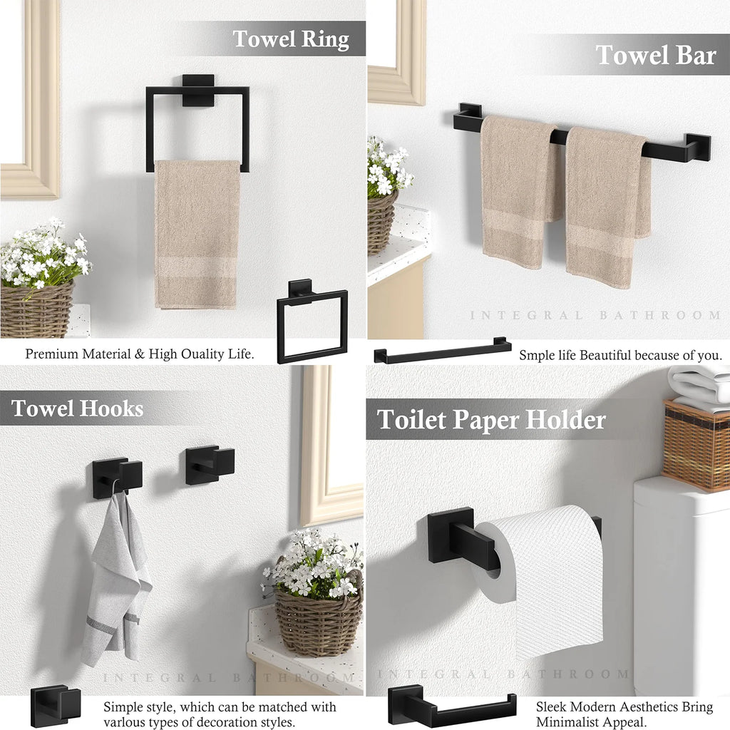 Bathroom Hardware Accessories Set 5-Pieces Bath Towel Bar Set Towel Racks Wall Mounted Stainless Steel for Bathroom Toilet