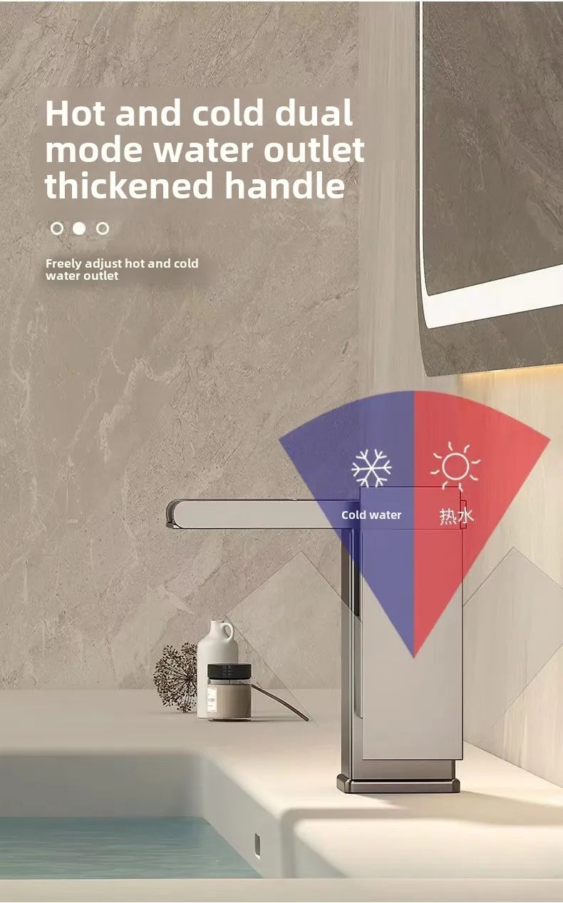 Wash Basin Faucet Bathroom Cold and Hot Sink Tap Toilet Luxury Water Taps Modern Brass Mixers Tap LED Light Bathroom Sink Faucet