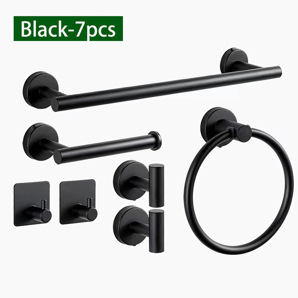 Bathroom Hardware Set Stainless Steel Towel Rack Set Toilet Paper Holder Robe Hooks Towel Ring Bathroom Accessories Set