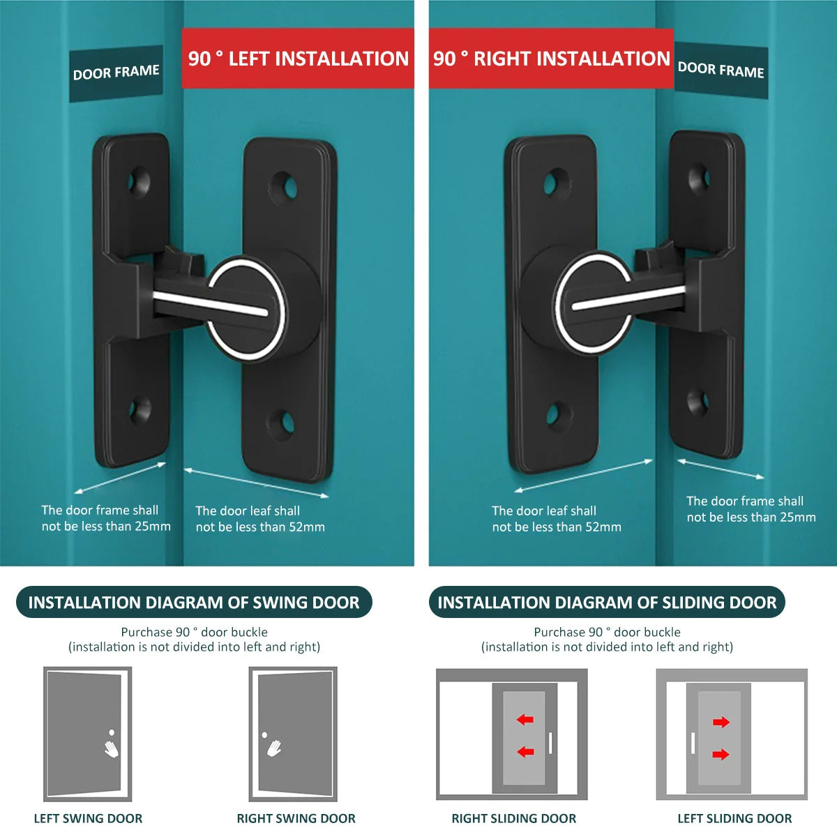 Luminous Door Lock Zinc Alloy 90 Degree Sliding Door Latch Heavy Duty Barn Gate Bolt Protect Privacy Cabinet Closet