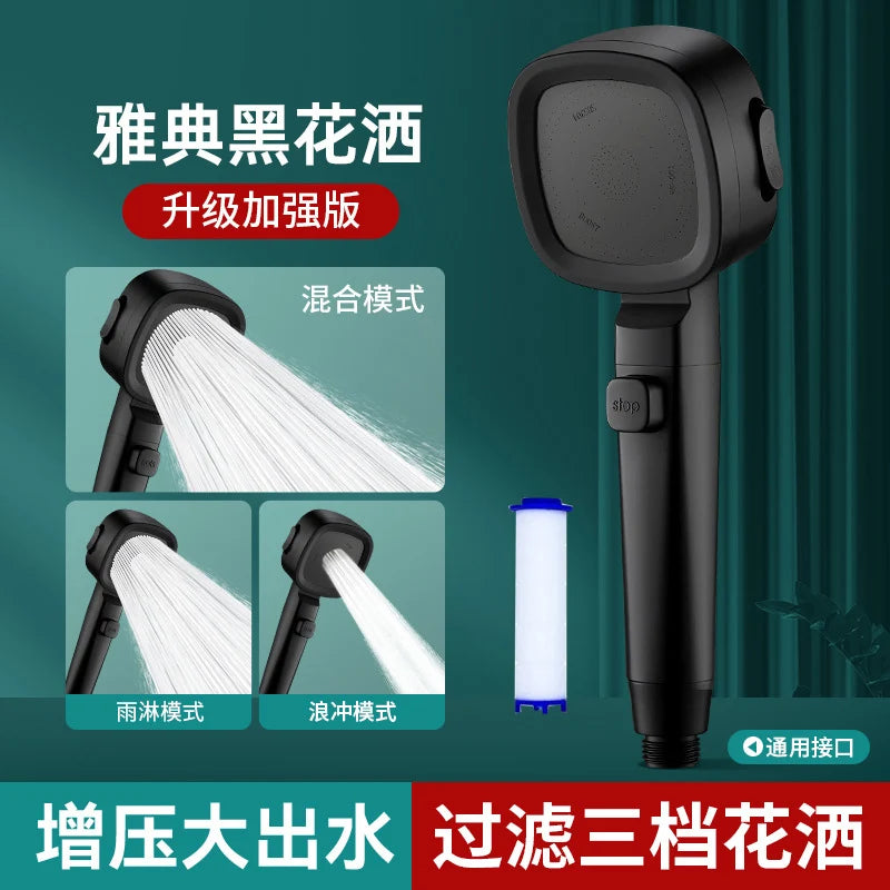Bathroom Booster Shower Head with Filter, 3 Modes Adjustable Spray, Large Flow High Pressure Handheld Shower Head, Silver Shower