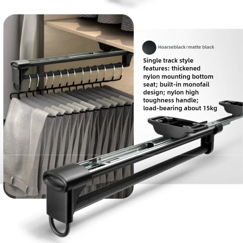 Closet shallow closet Slide rail retractable hangers Cabinet hanging rod vertical pull-out top mounted trouser rack free of hole