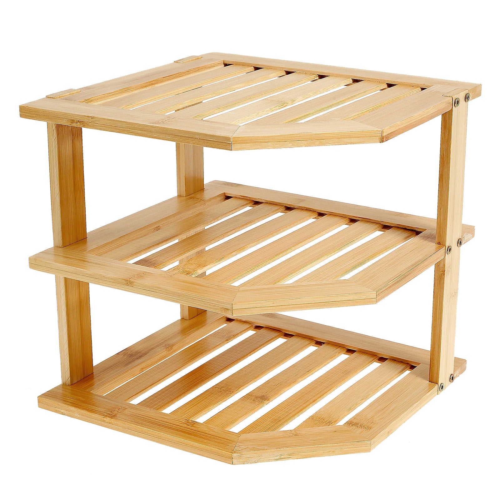 3 Tier Cabinet Organizer Shelf for Kitchen Storage Sturdy Plate Organizer Bamboo Corner Shelf Dish Rack for Cabinet Countertop