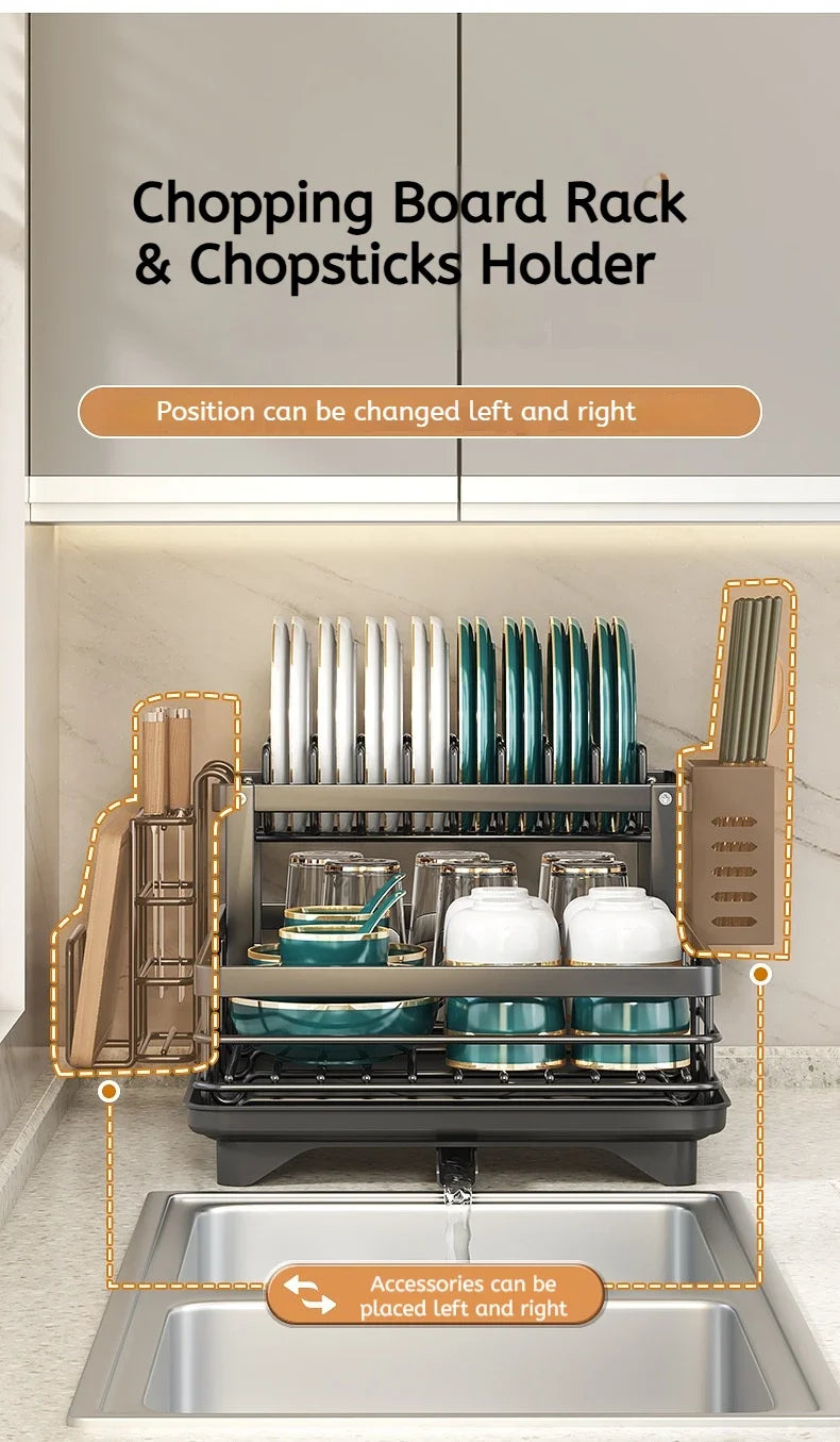 Stainless Steel Adjustable Dish Drying Rack with Drainboard - Over Sink Plate Organizer, Kitchen Storage Rack