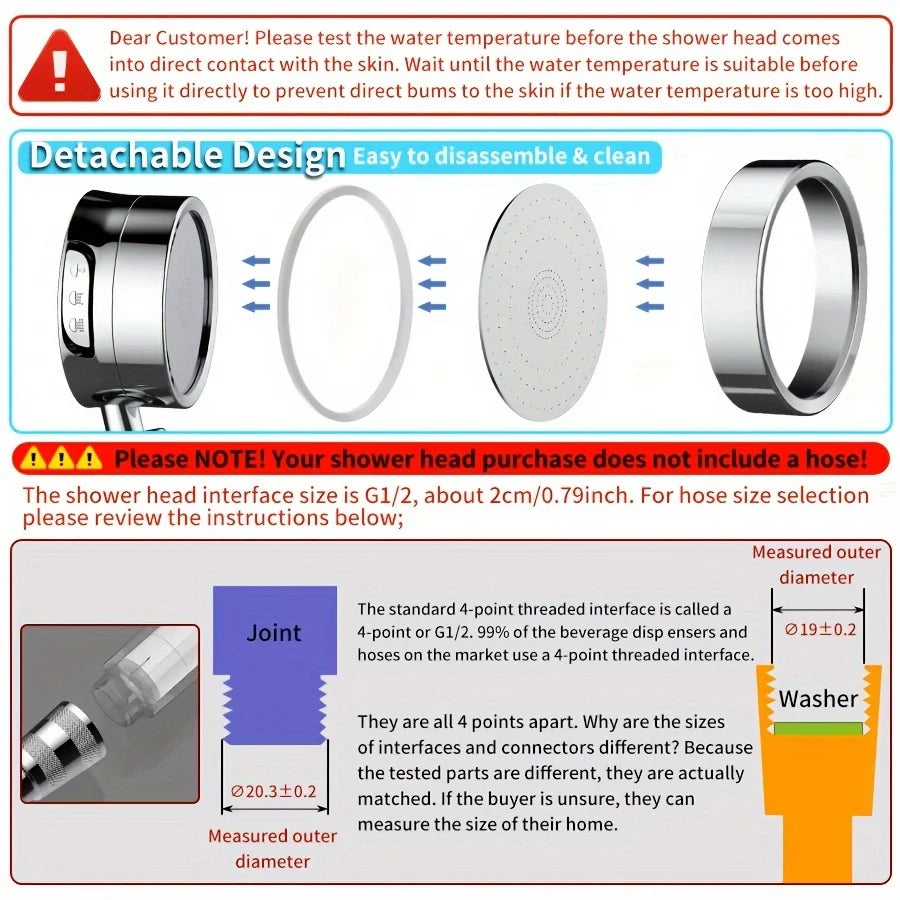 3-Speed Pressurized Shower Head - Adjustable Angle, Super Strong Flow for Refreshing Shower. Upgrade Your Bathroom Today!