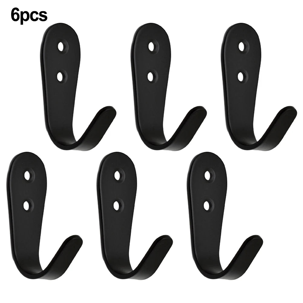 Towel Hanger Holder Coat Single Hook Kitchen Bathroom Bedroom Small U-shaped Wall-mounted 4pcs Black Solid Metal