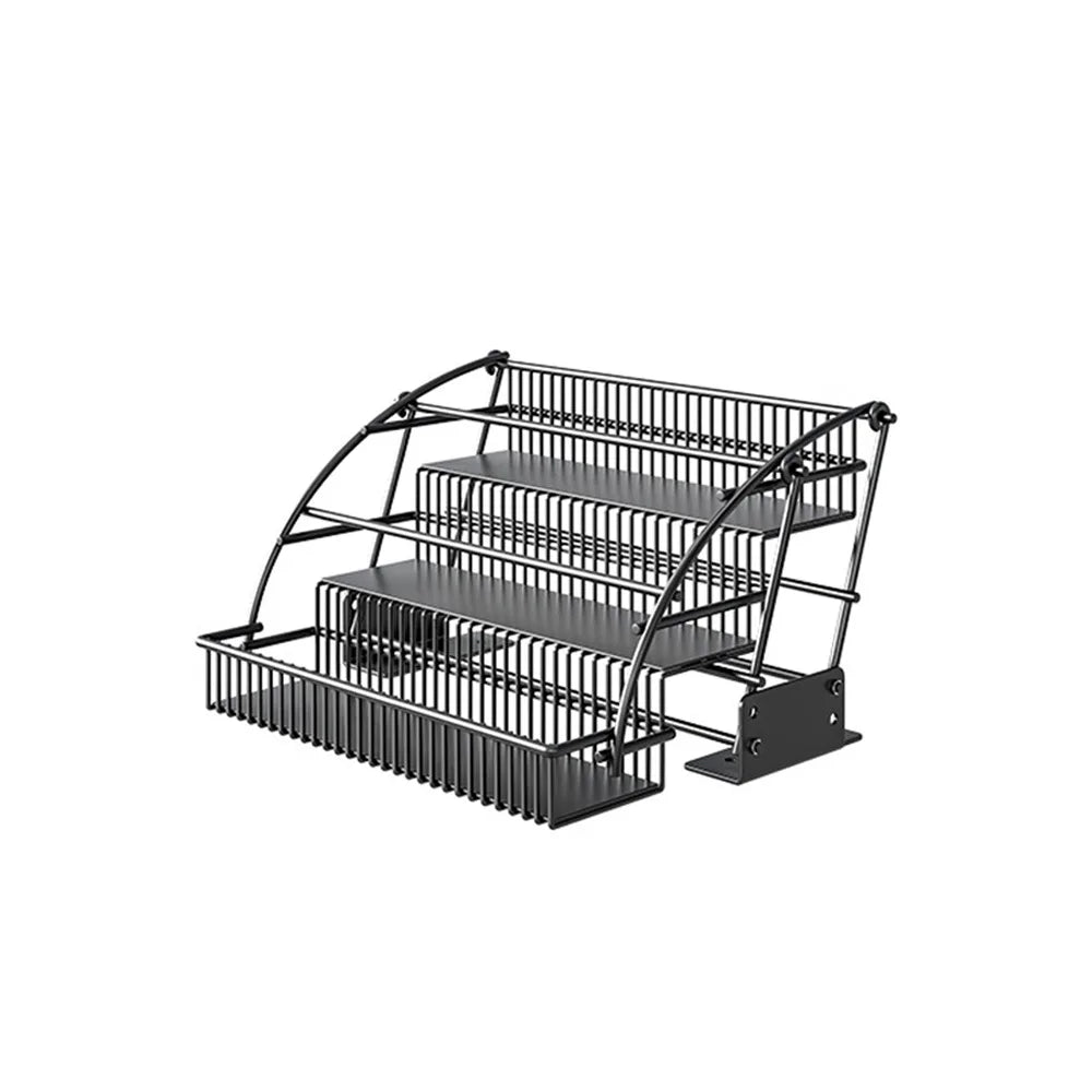 Carbon Steel 3-Tier Pull Down Spice Rack Large Capacity Space Saving Retractable Spice Rack Rust-proof Strong Load-bearing