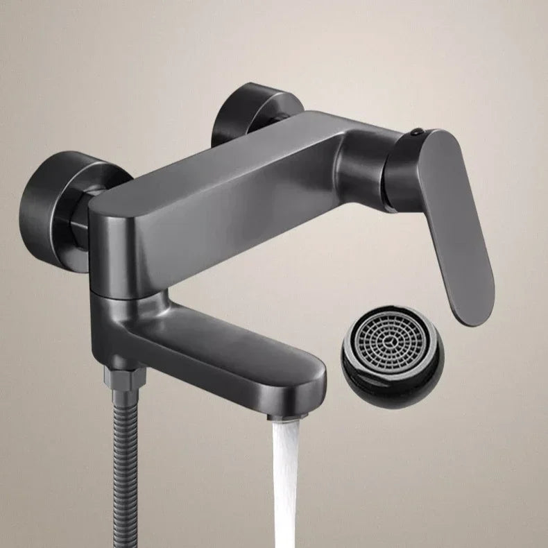Brass Shower Bathroom Bathtub Faucet with Swivel Tub Spout Wall Mounted Hot and Cold Water Mixer Valve Household Bath Tap