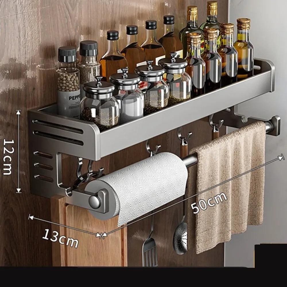 New Multifunctional Kitchen Spice Rack Wall Mounted with Hook Kitchen Organizer Space Saving Seasoning Rack Household