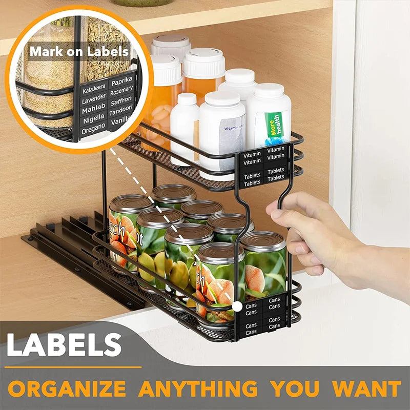 Slide Spice Rack Organizer 2/4-Tier Pull Out Seasoning Rack Kitchen Dining Room Metal Spice Drawer Box Spice Shelf Storage Rack