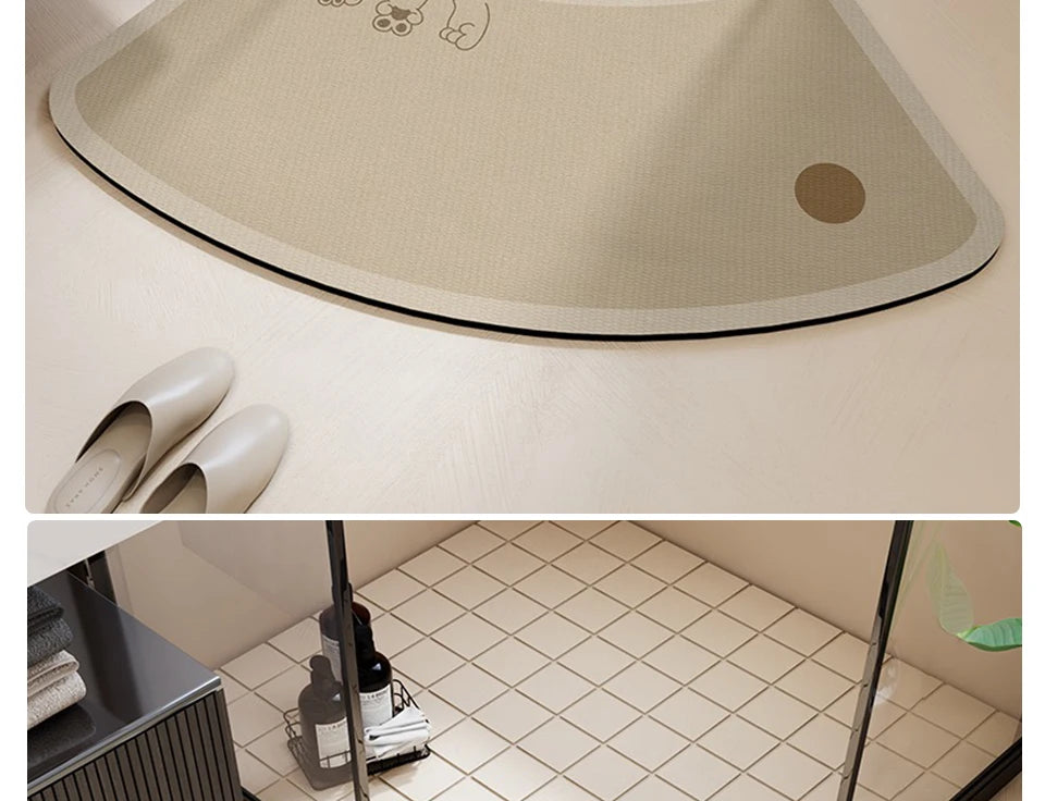 Bathroom Floor Mat Water-absorbing Non-slip Wash-free Carpet Curved Minimalist Beige Bathroom Rug Door Home Decoration Foot Mat