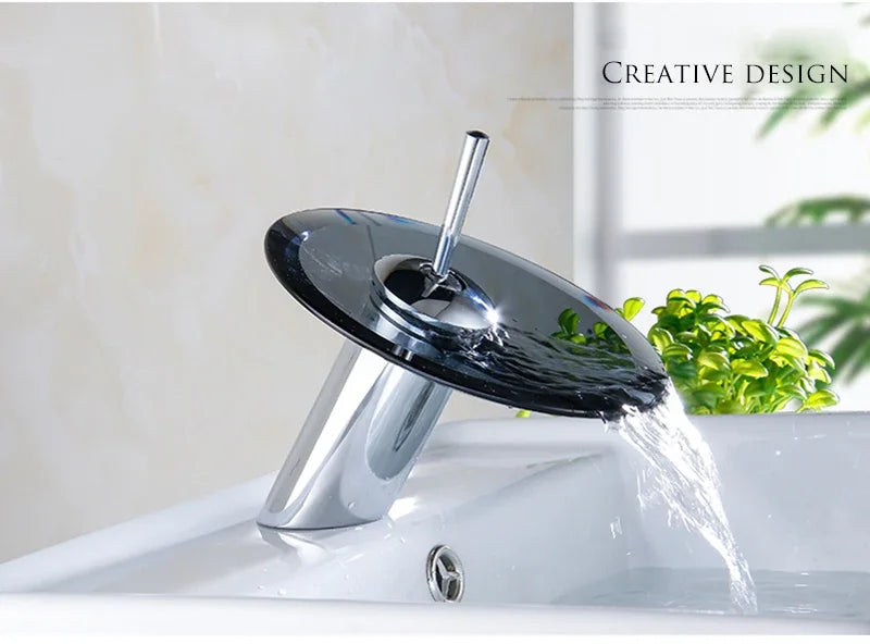 Bathroom Faucets Household Wash Basin Sink Taps Colorful Glass Waterfall Faucet Chrome Single Lever Mixer Tap Deck Mounted