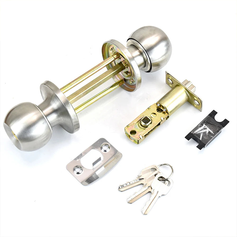 Interior Round Ball Door Knobs, Key Handles, Stainless Steel Locksets for Bathroom, Bedroom