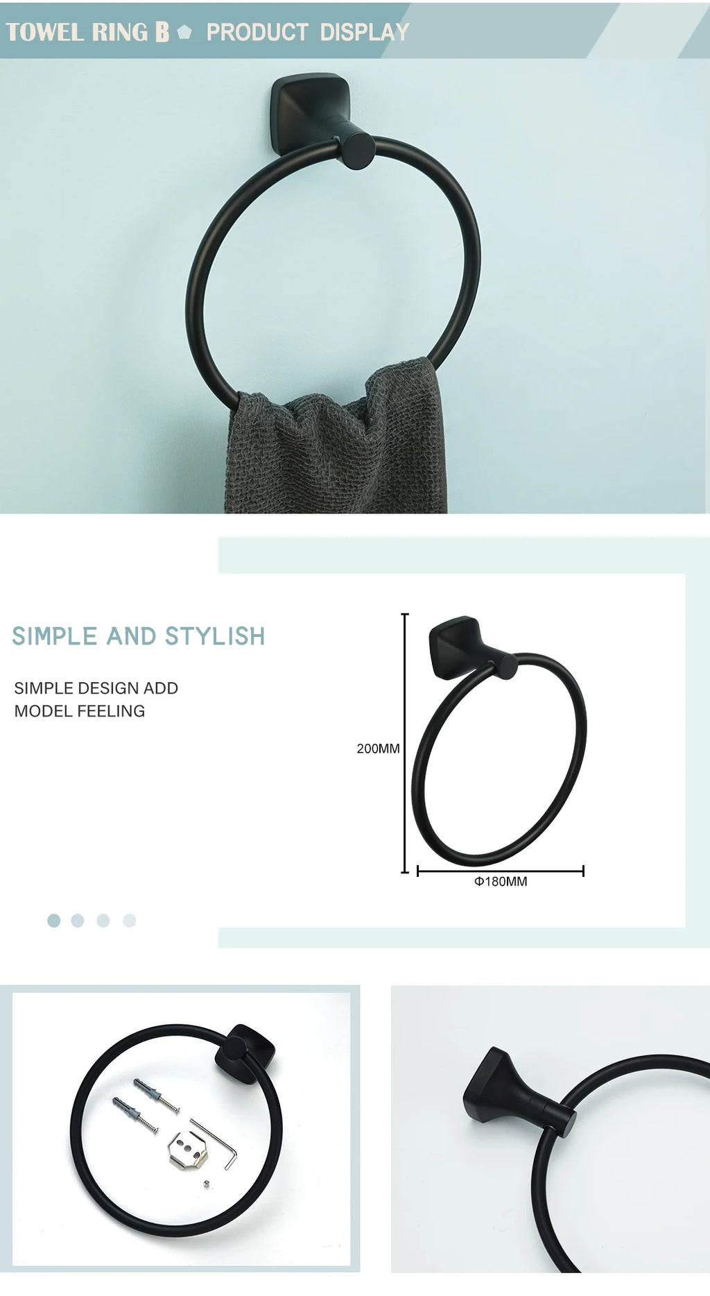 Matte Black Bathroom Accessories Set Wall Mount Stainless Steel Clothes Hook Toilet Paper Holder Towel Bar Hardware Pendant