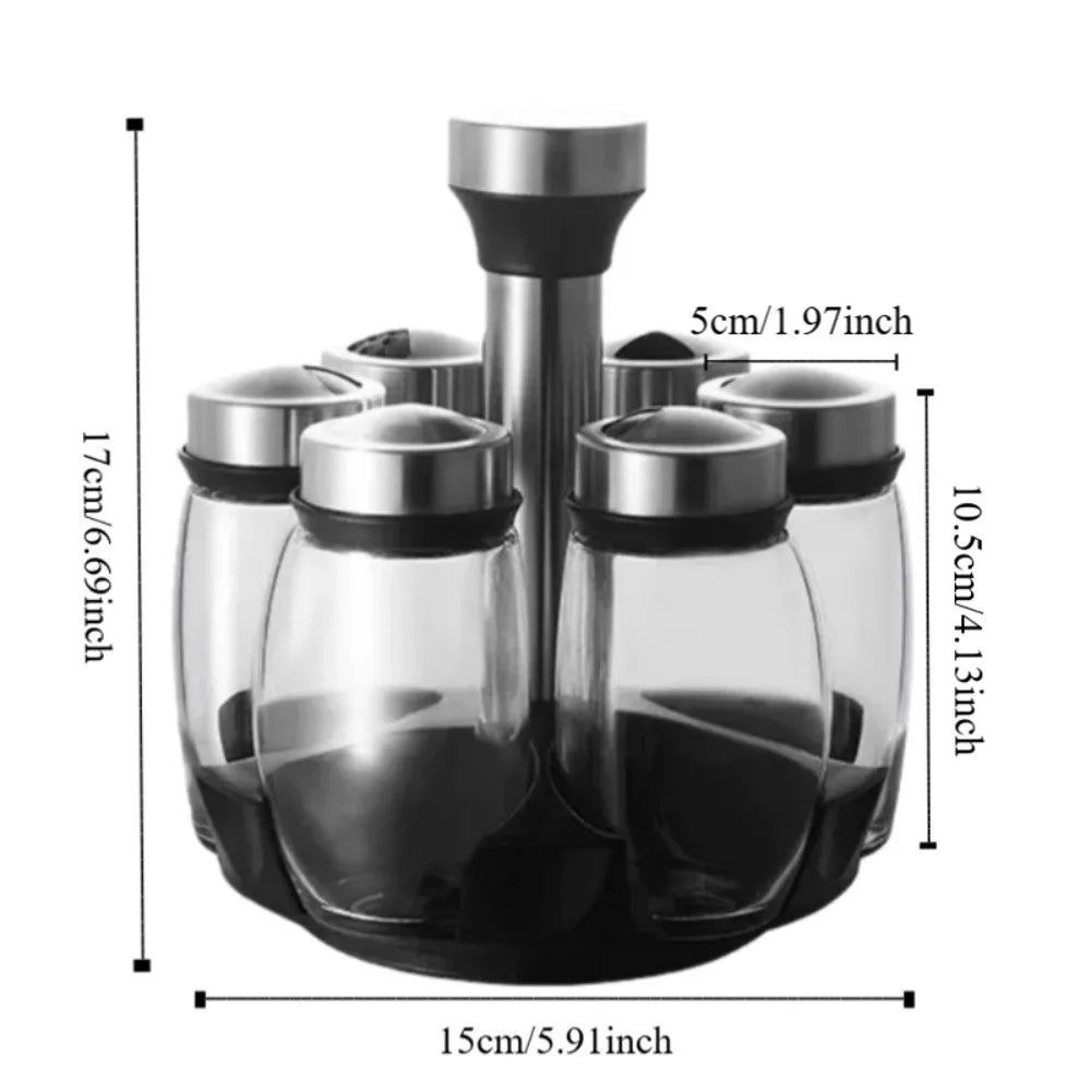 6 Bottles Rotatable Spice Rack Space-Saving Food Grade Seasoning Rack Dust-proof Moisture-proof Condiment Organizer Kitchen Use