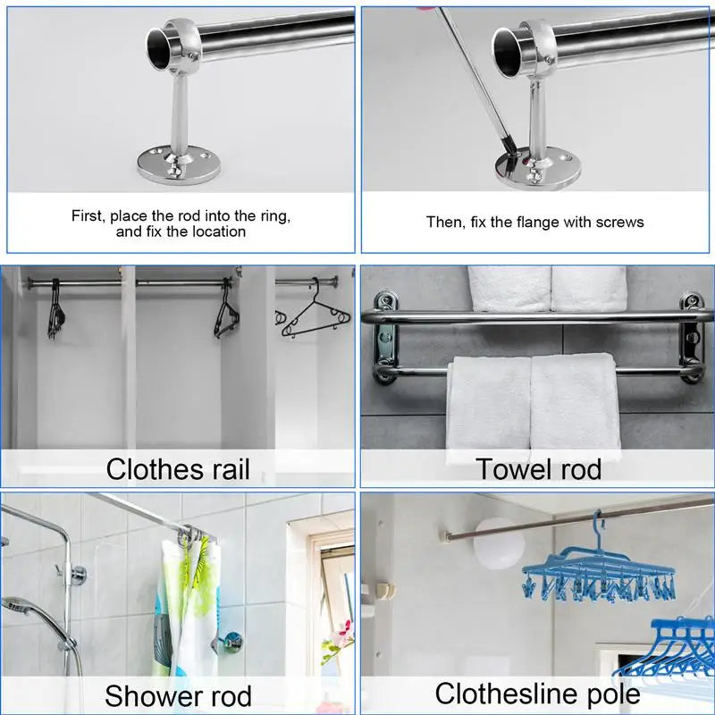 2Pcs Zinc Alloy Sturdy Wardrobe Rail Support Hanging Rod Holder Closet Tube Bracket Clothes Hanging Bar Bathroom Bedroom Kitchen