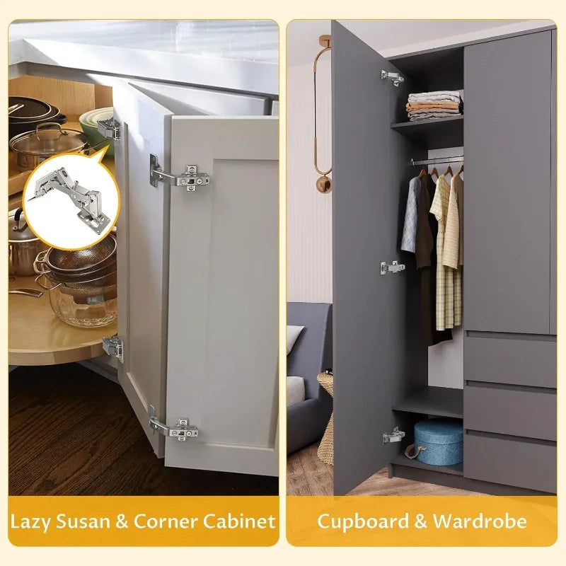 170° Frameless Soft Close Cabinet Hinges with Screws Heavy Duty Damping Buffer Closing Corner Cabinet Wardrobe Furniture Hinge