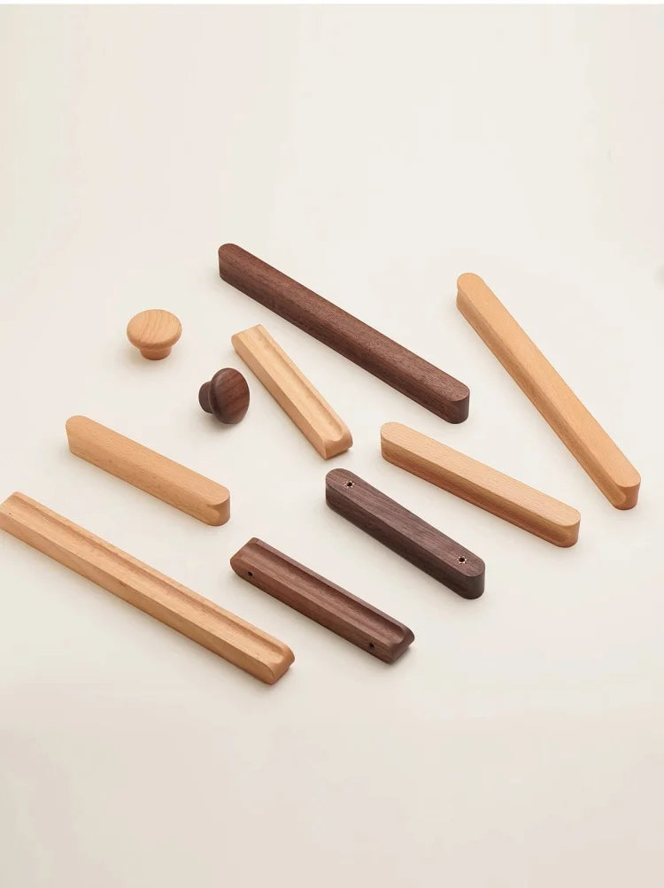 Modern Nordic Solid Wood Cabinet Handles Eco-Friendly Child-Safe Drawer Pulls for Kids Room Furniture Wooden Cabinets Pull