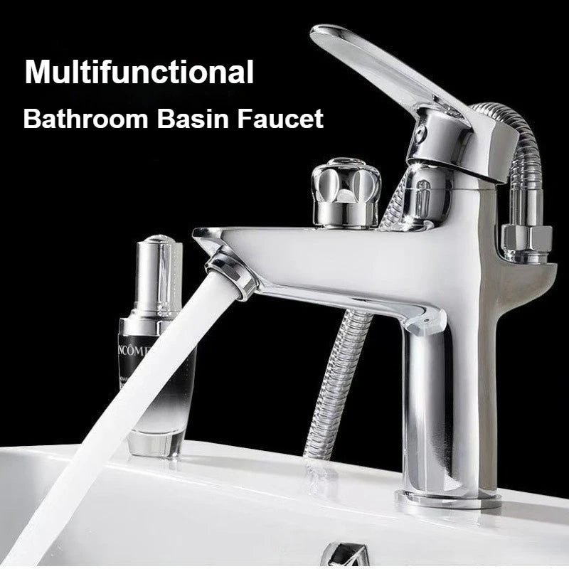 Bathroom Basin Faucet Deck Mounted Sink Mixer Tap Toilet Countertop Wash Basin Tap Multifunctional Cold Hot Water Mixing Valve