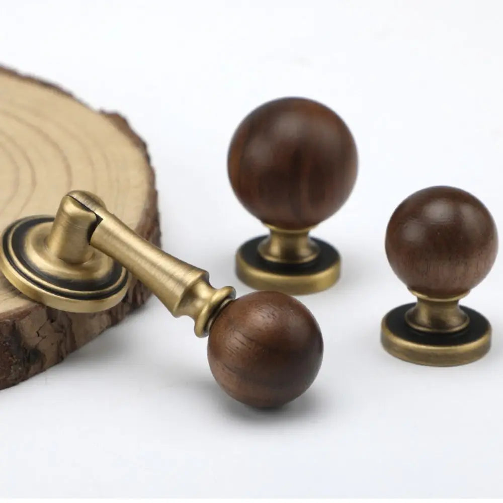 Brass Brass Cabinet Handles Walnut Vintage Design Walnut Knobs European Style Wooden American Retro Knobs Kitchen Cupboard