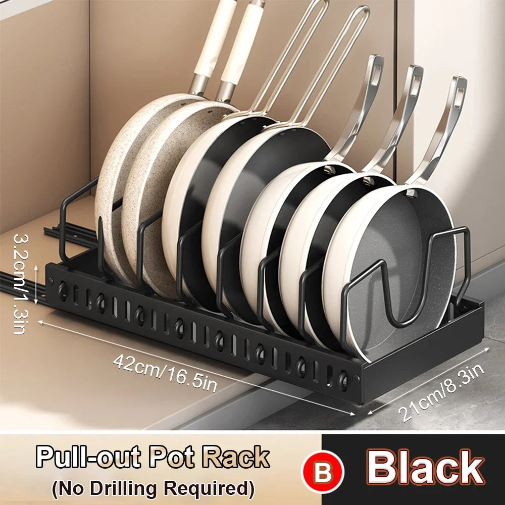 Hot-selling multifunctional kitchen pull-out cookware/frying pan sliding lid rack, spice rack, and bowl and plate drawer storage