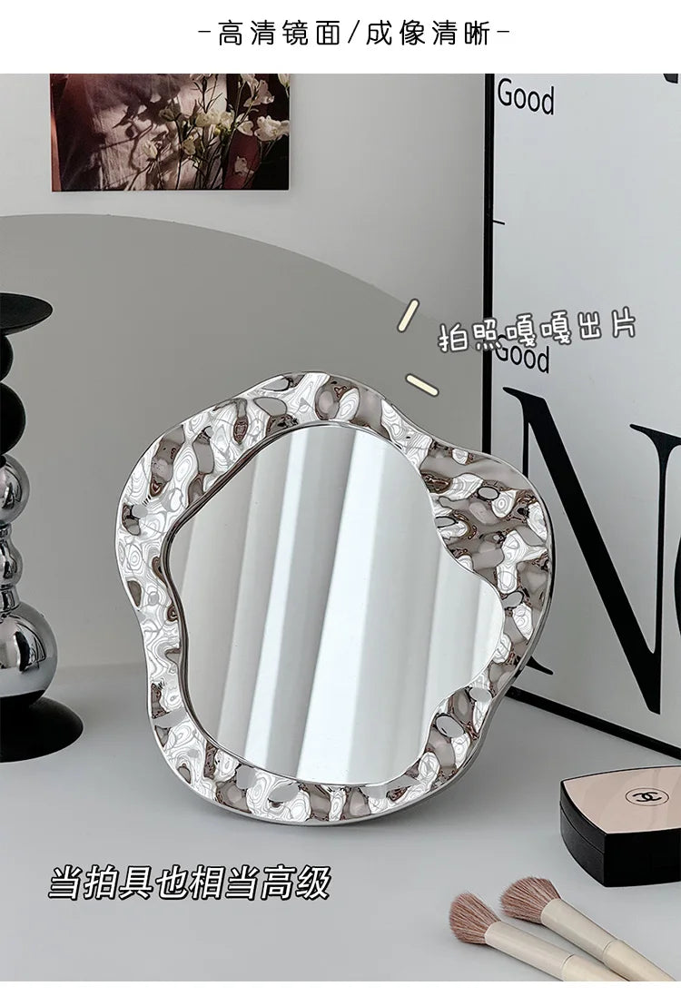 Bathroom Handled Mirror Vanity Women Design Portable Mirror Small Dorm Espejo Maquillaje Luz Home Decoration Accessories