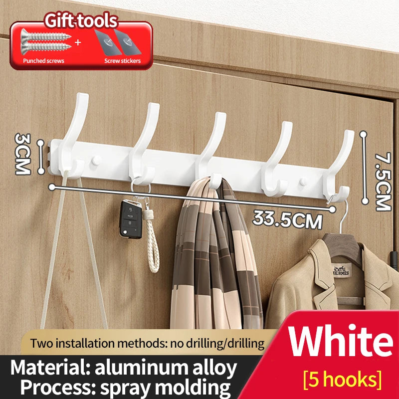 no drill Holes One Row Hangers Kitchen Towels Clothes Hats Toilet Towel Rack Storage Wall Mounted Door Back Rod Hook