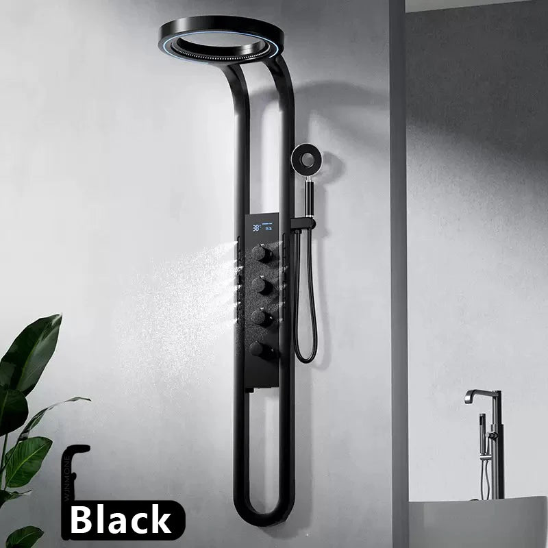 Modern High End Rainfall Shower Panel SPA Massage Jet Waterfall Showers Column Taps Set LED Display Smart Bathroom Shower System