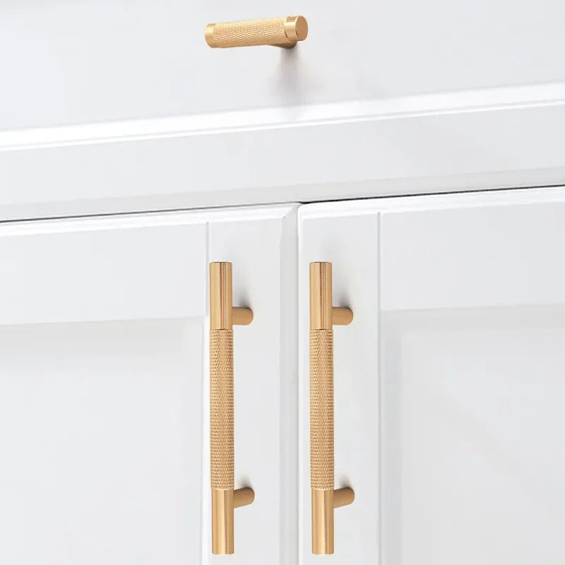 KK&FING Round Rod Knurled Carved Aluminum Alloy Furniture Door Handle Cupboard Wardrobe Door Pulls Cabinet Drawer Knobs Hardware