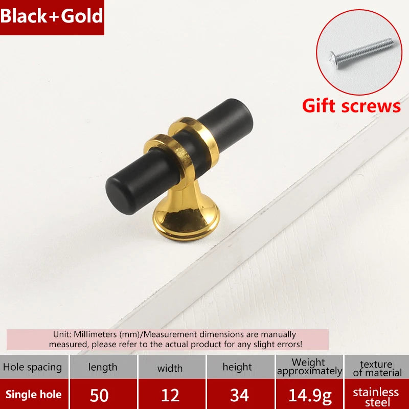 Modern Black Gold Cabinet Handles - Solid Drawer Knobs For Kitchen Furniture With Zinc Alloy Material