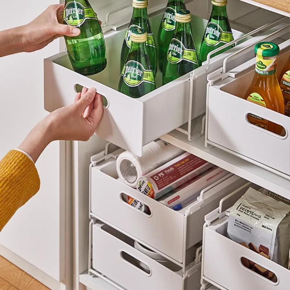 Kitchen Storage Rack with Slide Rails Pull-out Kitchen Drawer Type Storage Tray Spice Box Storage Rack Cabinets Organizer