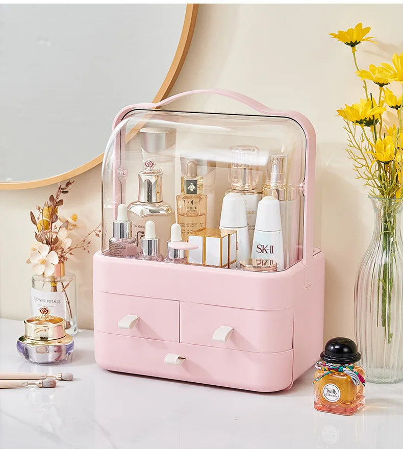 Cosmetic Organizer Countertop Organizer For Dresser With Lid And Drawer Countertop Waterproof And Dustproof Skin Care Organizer