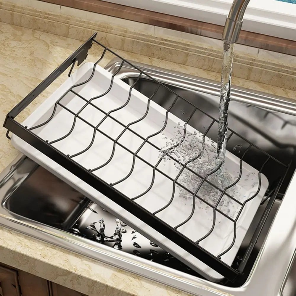 Wall Mounted Dish Drying Rack 2 Layer Rust-Proof Kitchen Storage Rack Compact Large Capacity Drain Tray Household