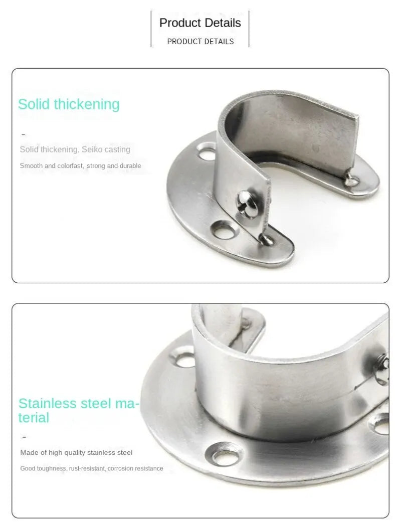 304 Stainless Steel Flange Seat Wardrobe Hanger Rod Fixing Hardware Accessories Curtain Rod Tube Hook Fixed Support Bracket Seat