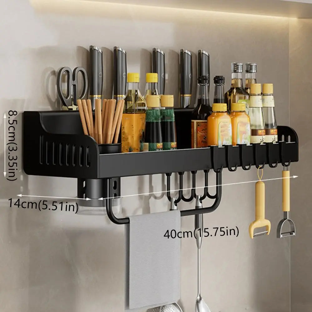 Wall Mounted Kitchen Storage Rack Moisture-Proof Anti-Rust Spice Rack Organizer No Punching Required Removab