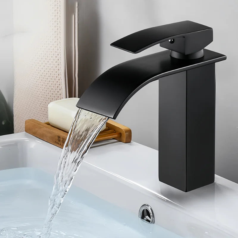 Bathroom Home Waterfall Wash Copper Core Waterfall Stainless Steel Basin Stainless SteelFaucet Black Hot &Cold Toilet Wash Basin