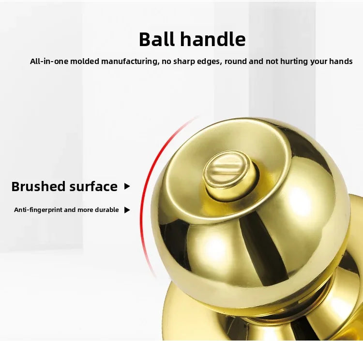 New Stainless Steel Round Ball Door Knobs Handle Passage Entrance Lock Entry for Bedrooms Living Rooms Hardware Accessories