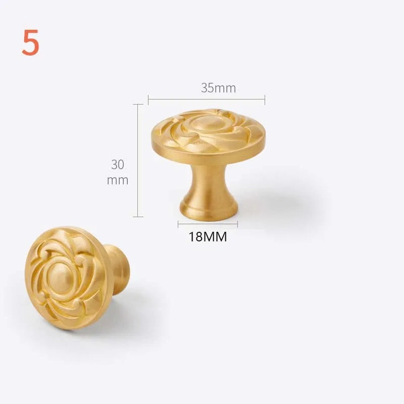 Solid Brass Door Handle Light Luxury Simple Gold European Drawer Kitchen Shoe Cabinet Wardrobe Handles Bedroom Decor Gold Knobs