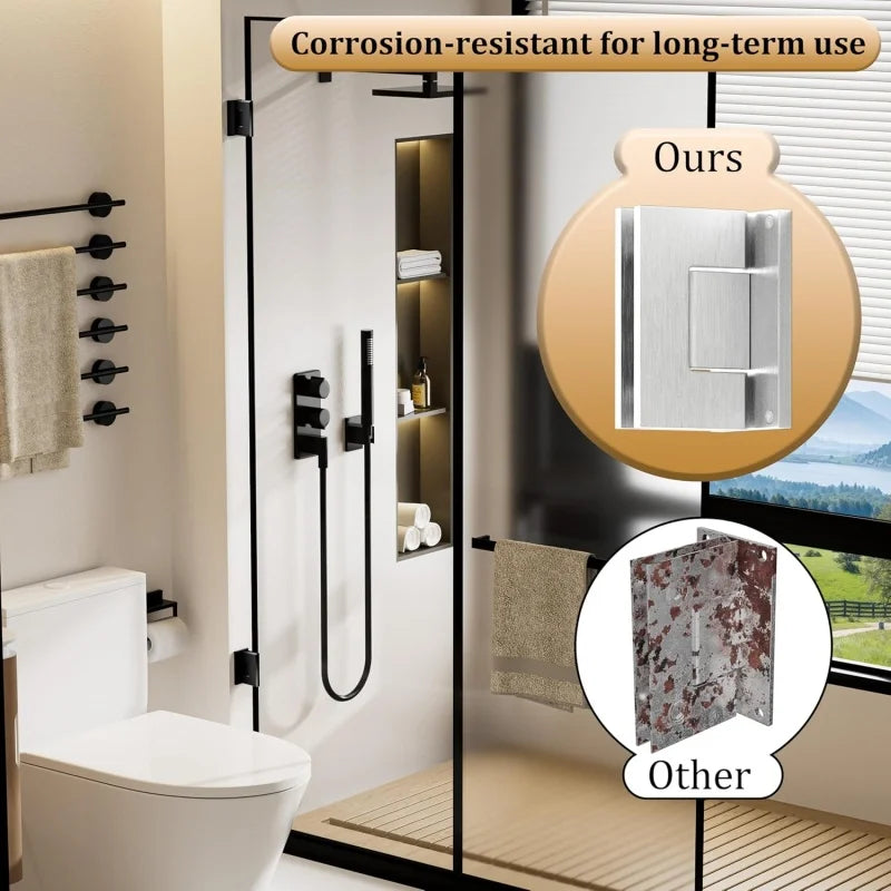 90 Degree Stainless Steel Glass Shower Door Hinges for 8-12mm Frameless Glass Doors Heavy Duty Wall to Glass Bathroom Clamps